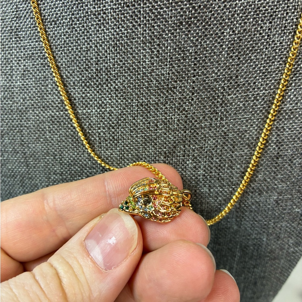 Kurt Geiger London Gold Plated Rainbow Pave Crystals Eagle Head NWT Necklace - Picture 3 of 9